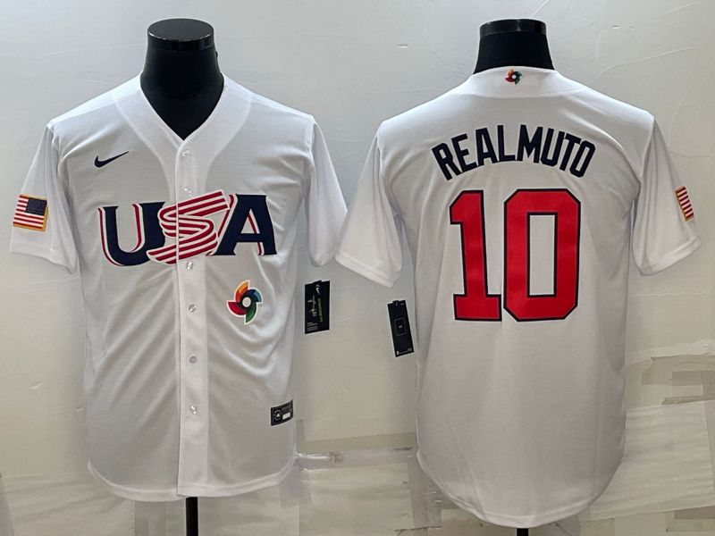 Men 2023 World Cub USA #10 Realmuto White Nike MLB Jersey21